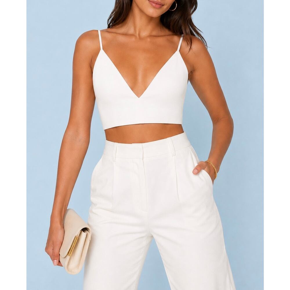 Luvalot White Deep V Crop Top Adjustable Spaghetti Strap Open Back Size 6